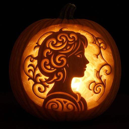 Glowing Woman Silhouette Pumpkin Carving