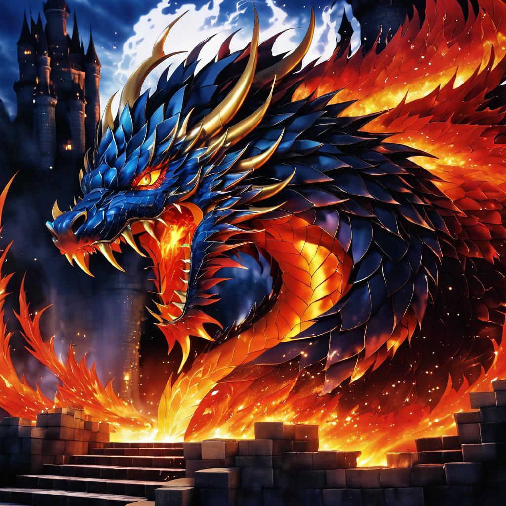 Fierce Dragon's Fiery Attack in Castle