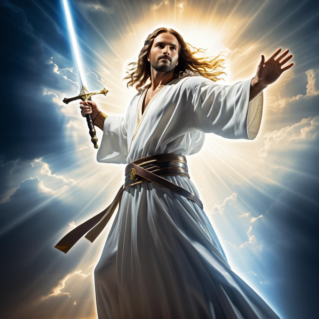 Dynamic Jesus with Sword in Dramatic Light