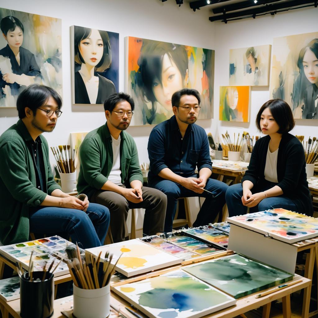 Somber Artists in a Cozy Studio