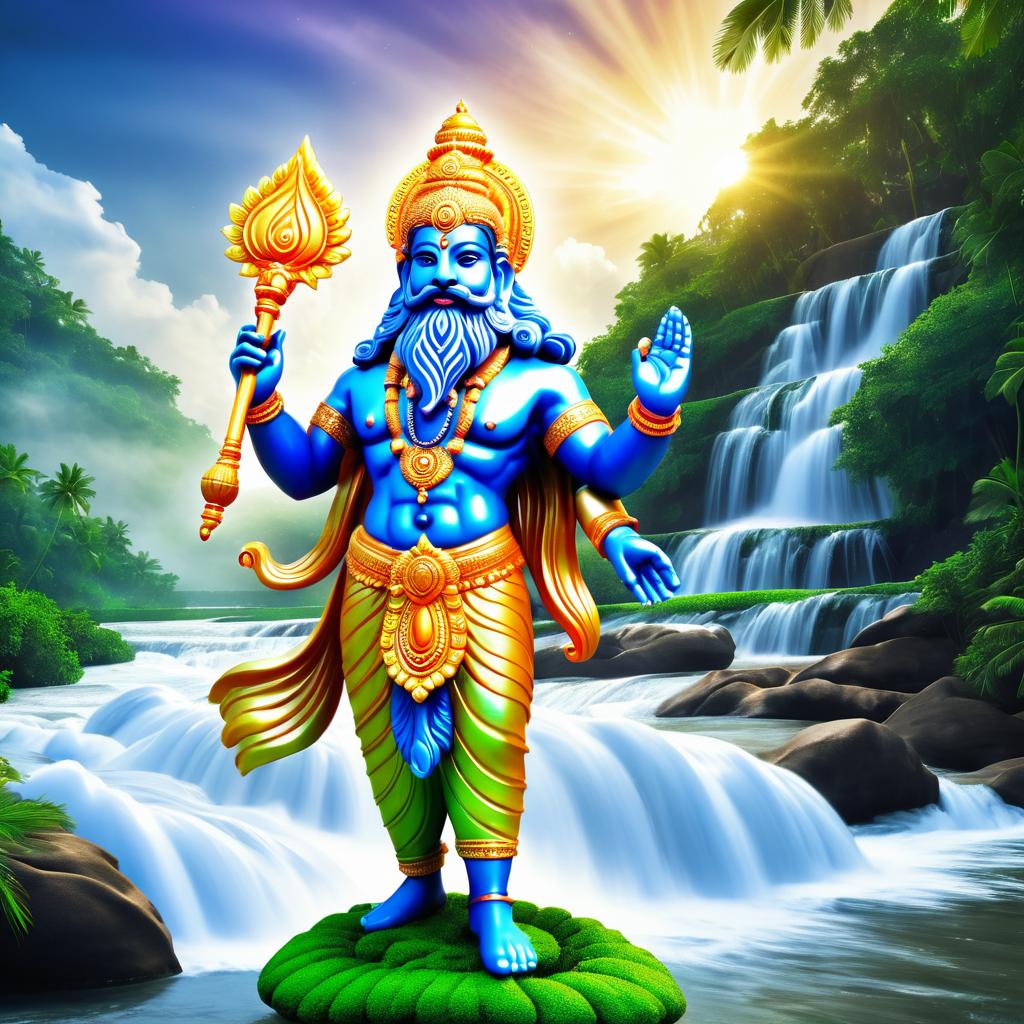 Majestic Hindu God by Tranquil River