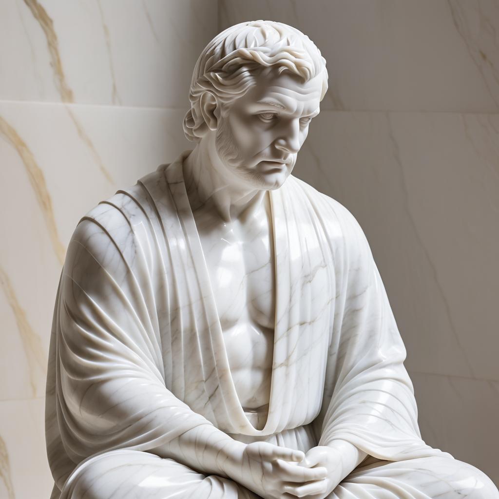 Elegant Marble Statue of Meditating Man