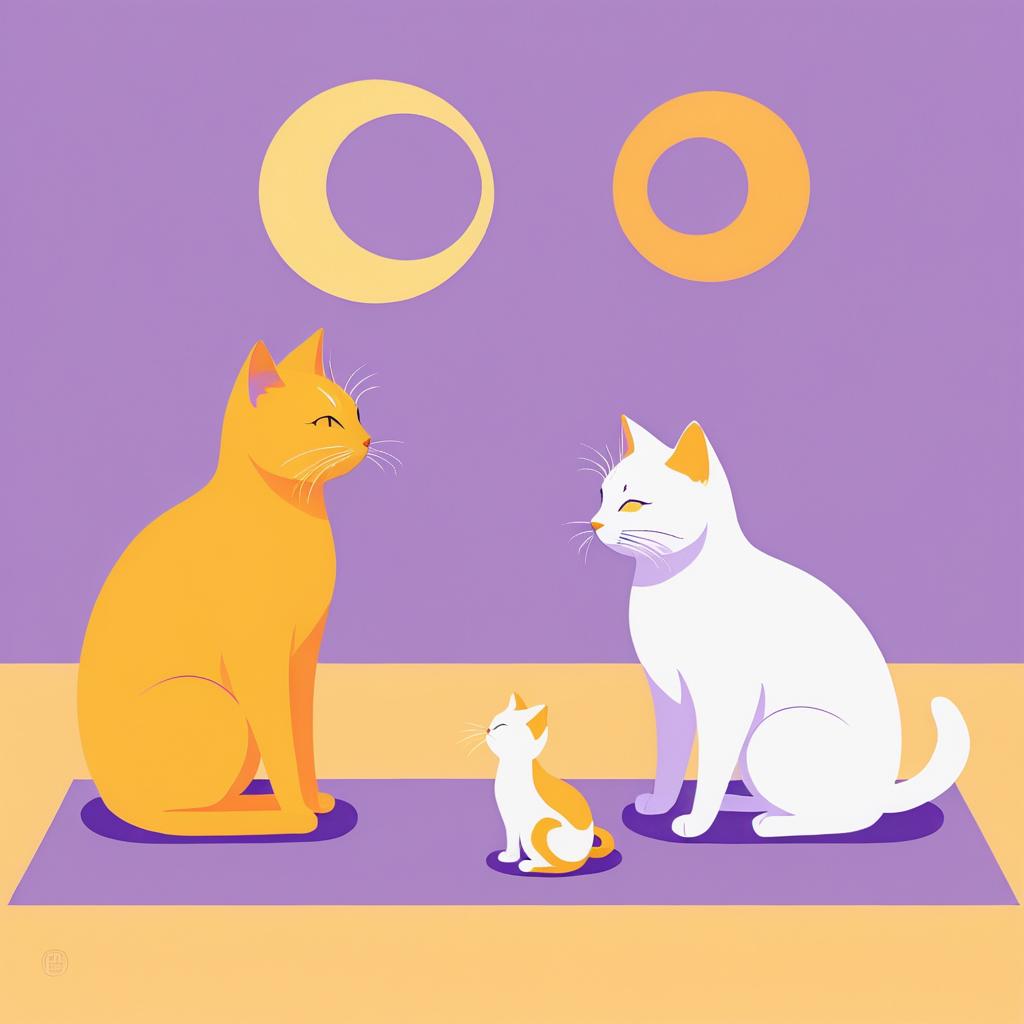 Cartoon Cats Practicing Yoga Together