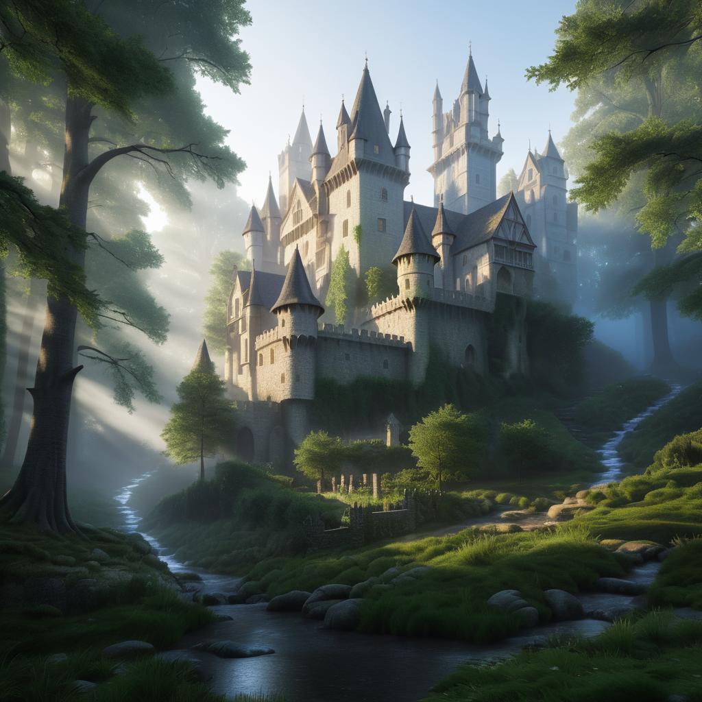 Misty Forest Castle at Dusk