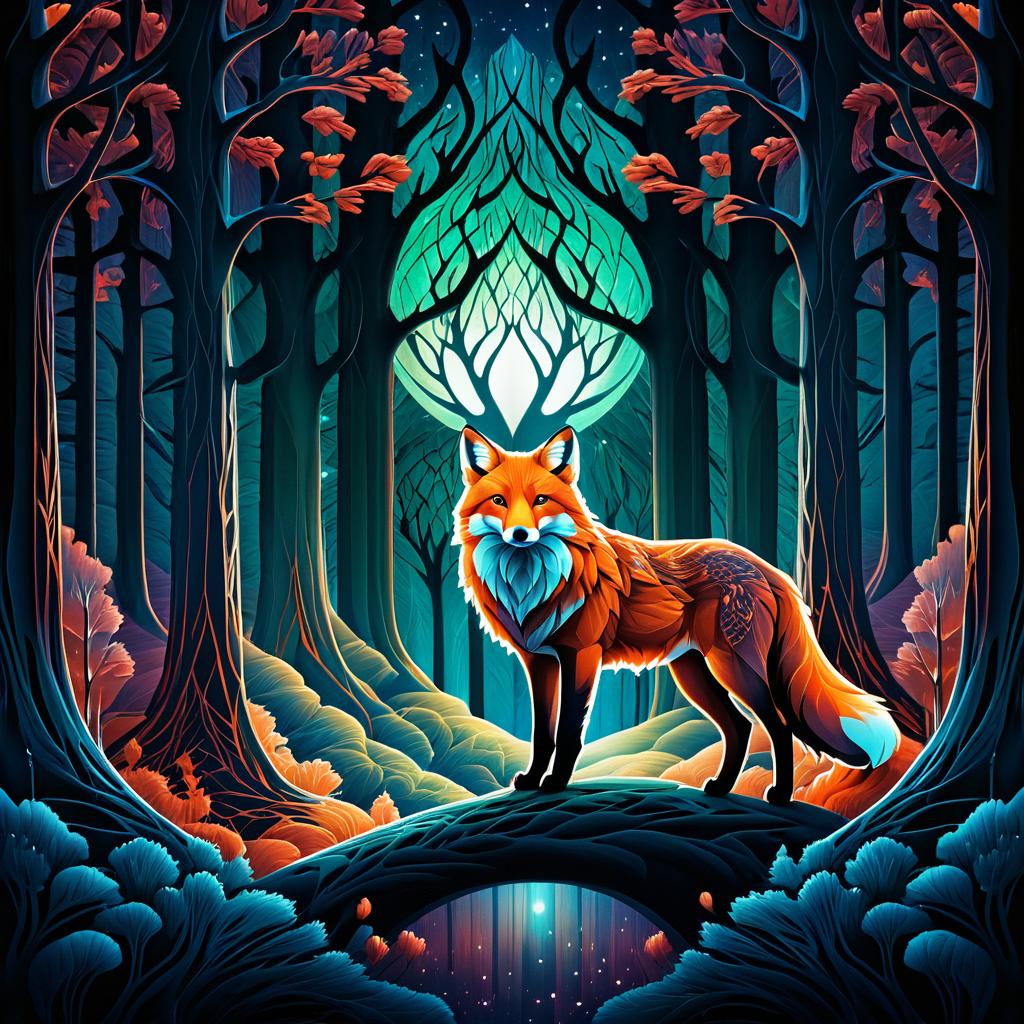 Majestic Fox in Symmetrical Forest Scene