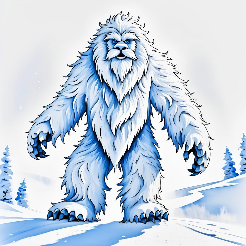 Impressionistic Yeti Ink Drawing Series