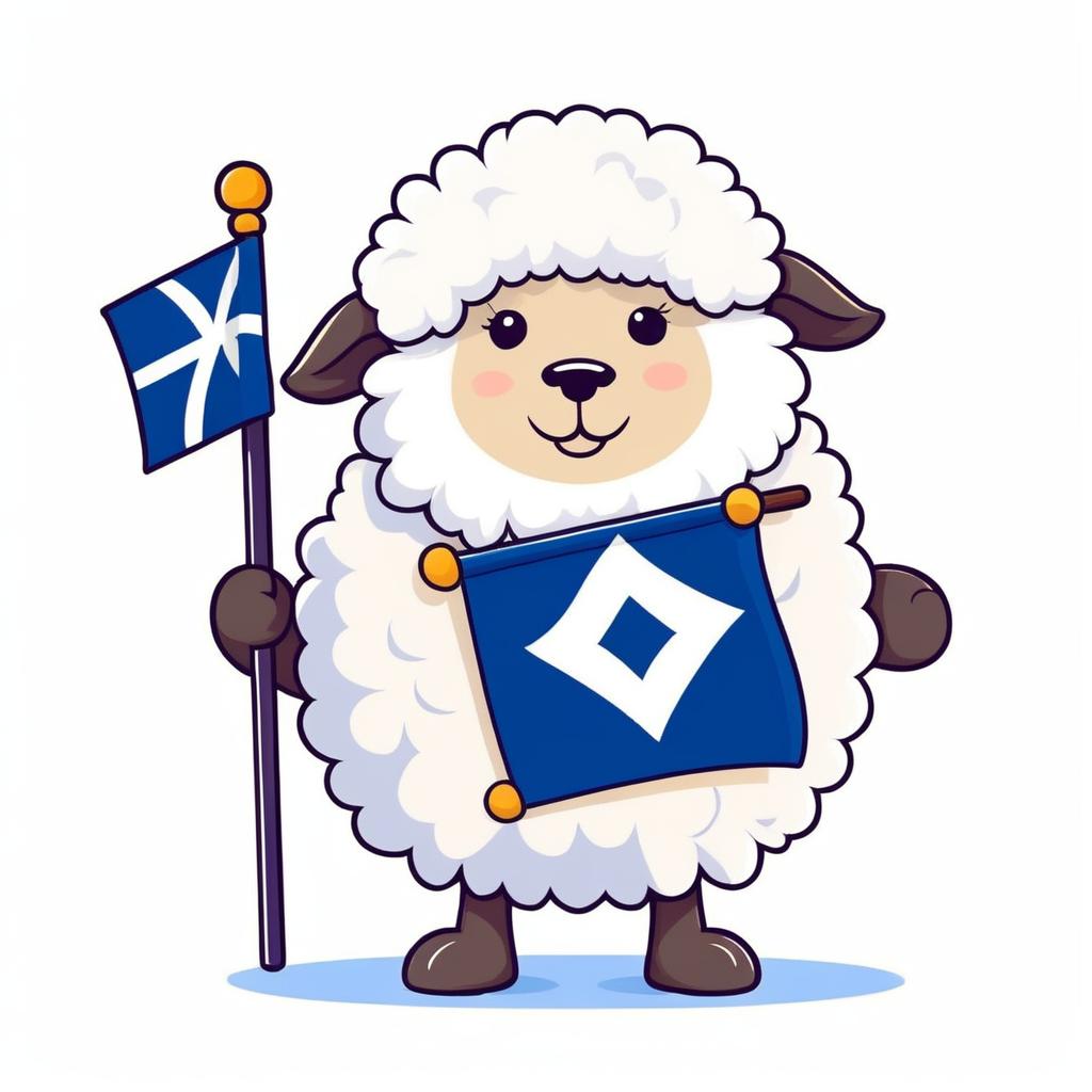 Adorable Cartoon Sheep with Scottish Flag