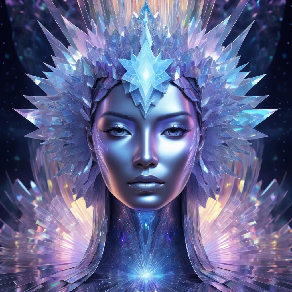 Ethereal Holographic Face Among Crystals