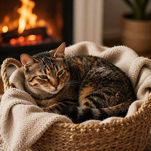 Cozy Cat in Knitted Basket
