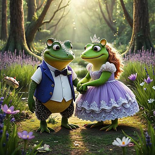 Animated Frog Couple in Enchanted Forest Wedding
