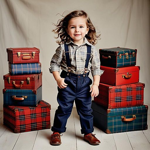 Playful Toddler in Plaid Outfit with Toys