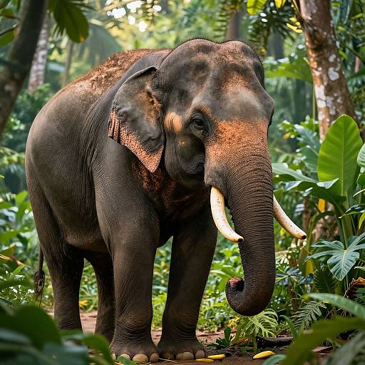 Realistic Elephant Eating Banana in Jungle