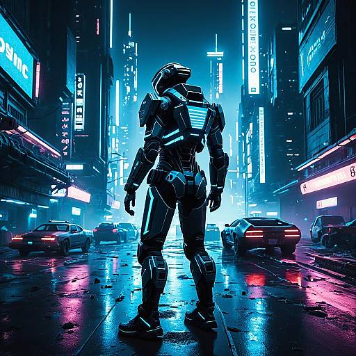 Futuristic Android in Neon Cyberpunk City