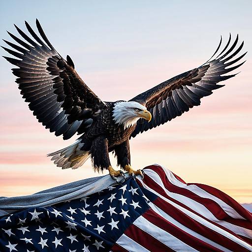 Eagle Soaring from the American Flag