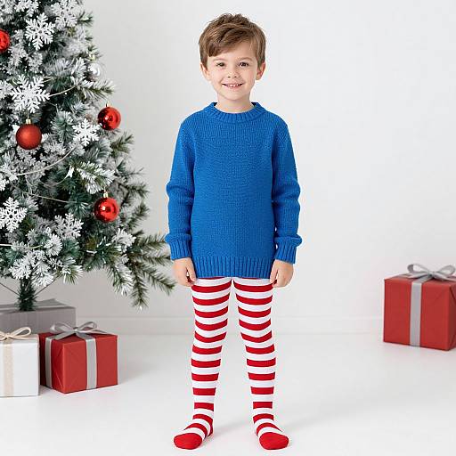 Boy in Blue Christmas Sweater Costume