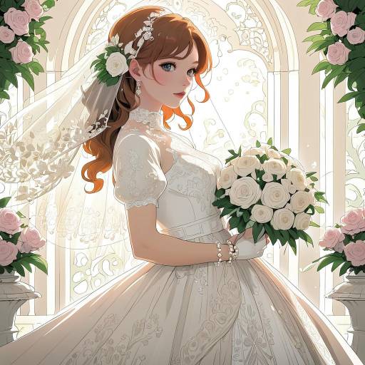 Elegant Anime Bride in Vintage Gown