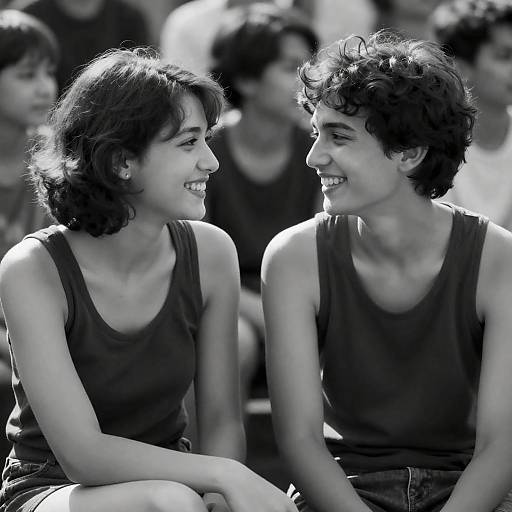 Black and White Portrait of Smiling Young Couple