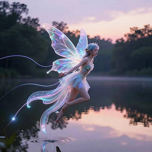 Cybernetic Fairy Over Twilight Lake