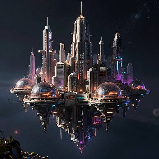 Retro Futuristic Floating Cityscape