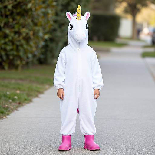 Kid in White Unicorn Jumpsuit