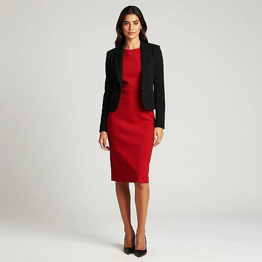Woman in Red Dress and Black Jacket