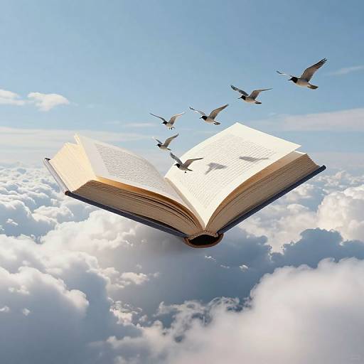 Surreal Levitating Book with Birds