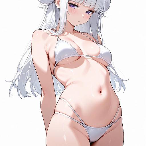 Stylish Girl with White Hair in Bikini
