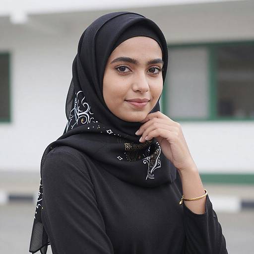 Portrait of Woman in Patterned Hijab