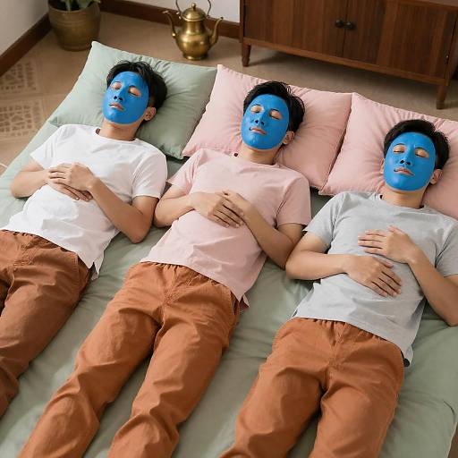 Serene Moment: Asian Men in Masks