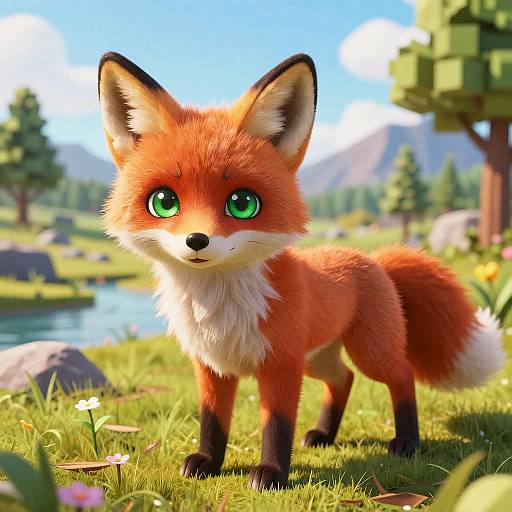 Chibi Red Fox in Lush Environment
