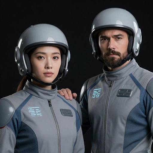 Futuristic Duo in Glowing Suits