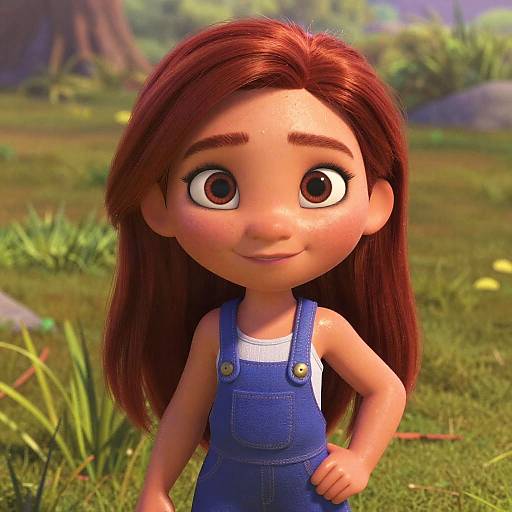 Animated Redhead Girl in Blue Jumpsuit