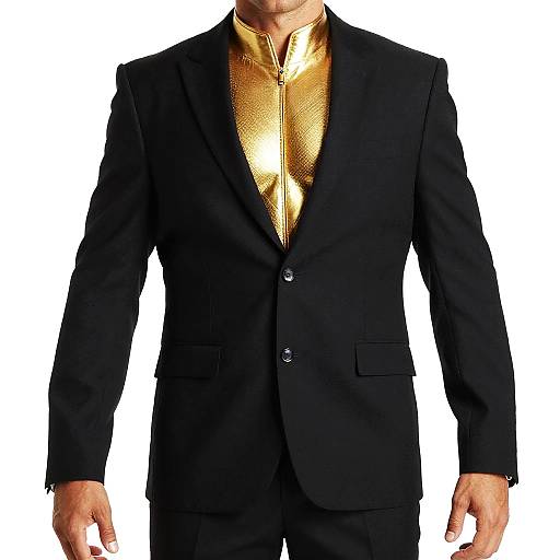 Man in Black Suit with Gold Chest