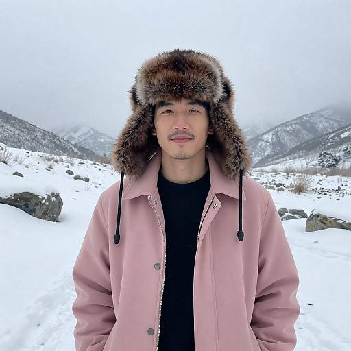 Man in Winter Attire in Snowy Landscape