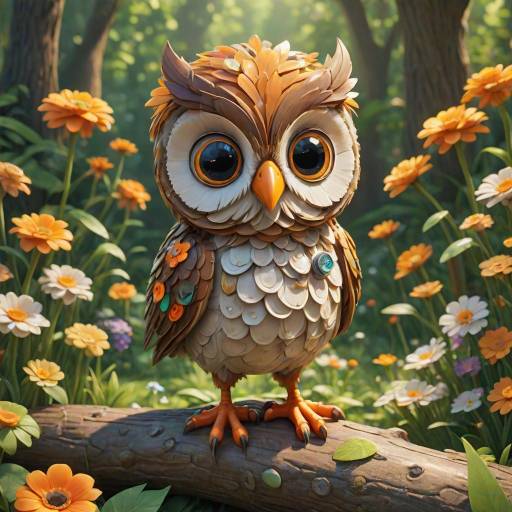 Charming 3D Cartoon Owl in Garden