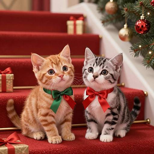 Festive Kittens on a Staircase