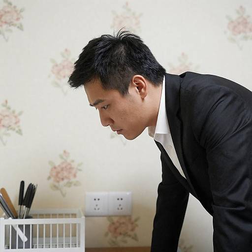 Focused East Asian Man in Stylish Setting