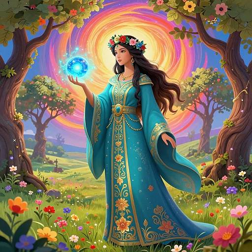 Danu Goddess in Vibrant Orchard