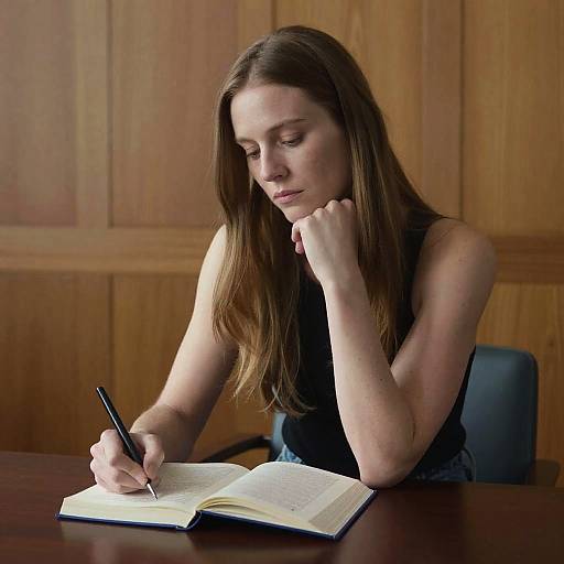 Pensive Writer in Wood-paneled Studio
