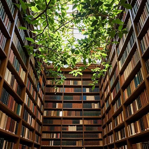 Sunlit Library with Verdant Canopy