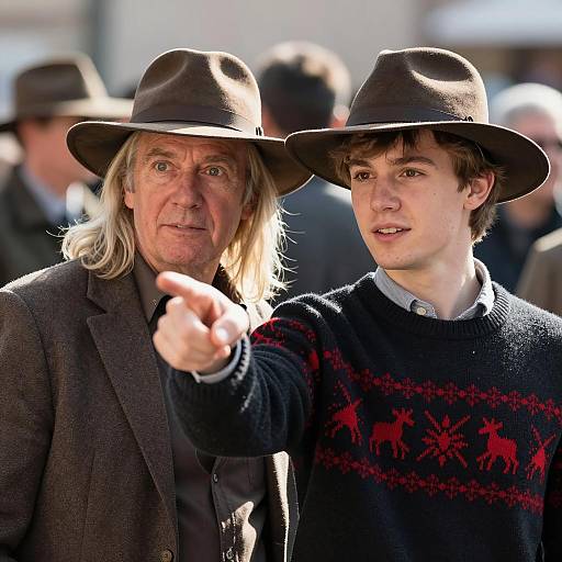 Two Men Wearing Brown Wide-Brimmed Hats Outdoors