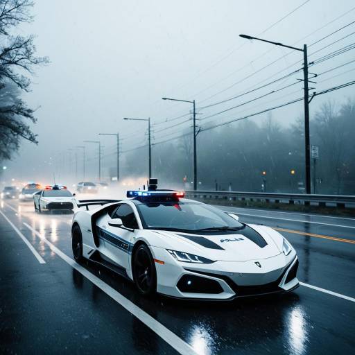 White Electric Supercar Police Chase in Rain