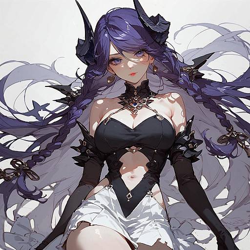 AuraFrieren Purple-Haired Lineart Sketch Portrait