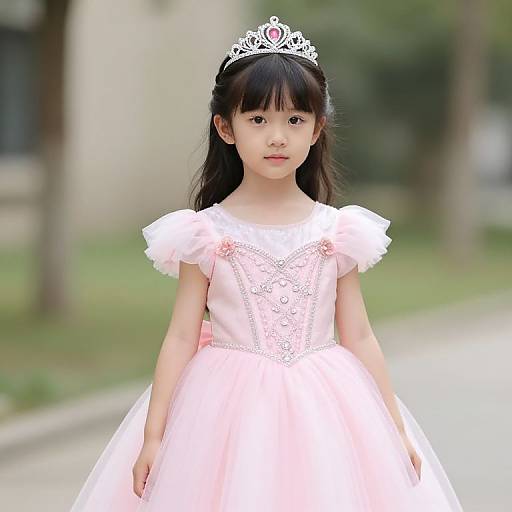 Young Girl in Pink Dress and Tiara