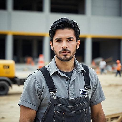 Portrait of Male Construction Worker in Overalls