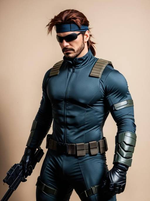 Man in Solid Snake Cosplay Costume