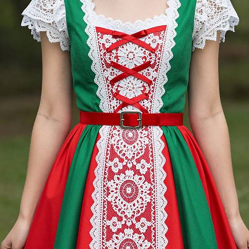Woman in Green and Red Dress
