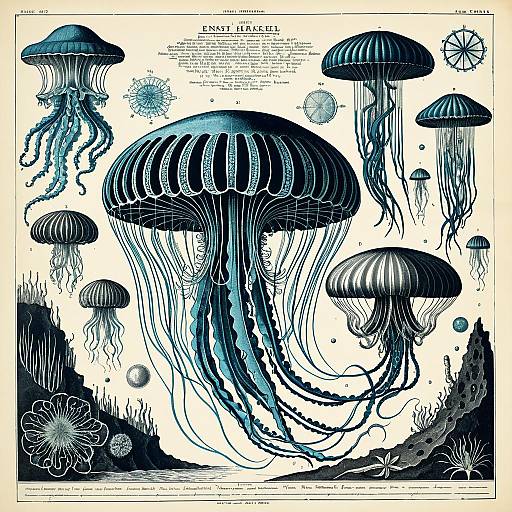 Vintage Scientific Illustration of Bioluminescent Jellyfish