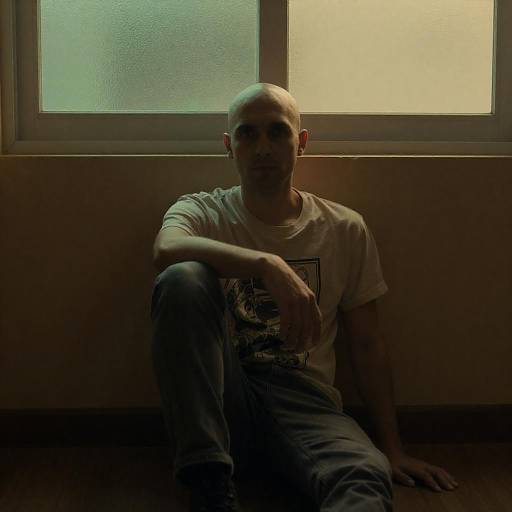 Serious Bald Man Against Brown Wall