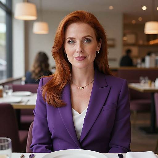 Red-Haired Woman in Purple Business Suit